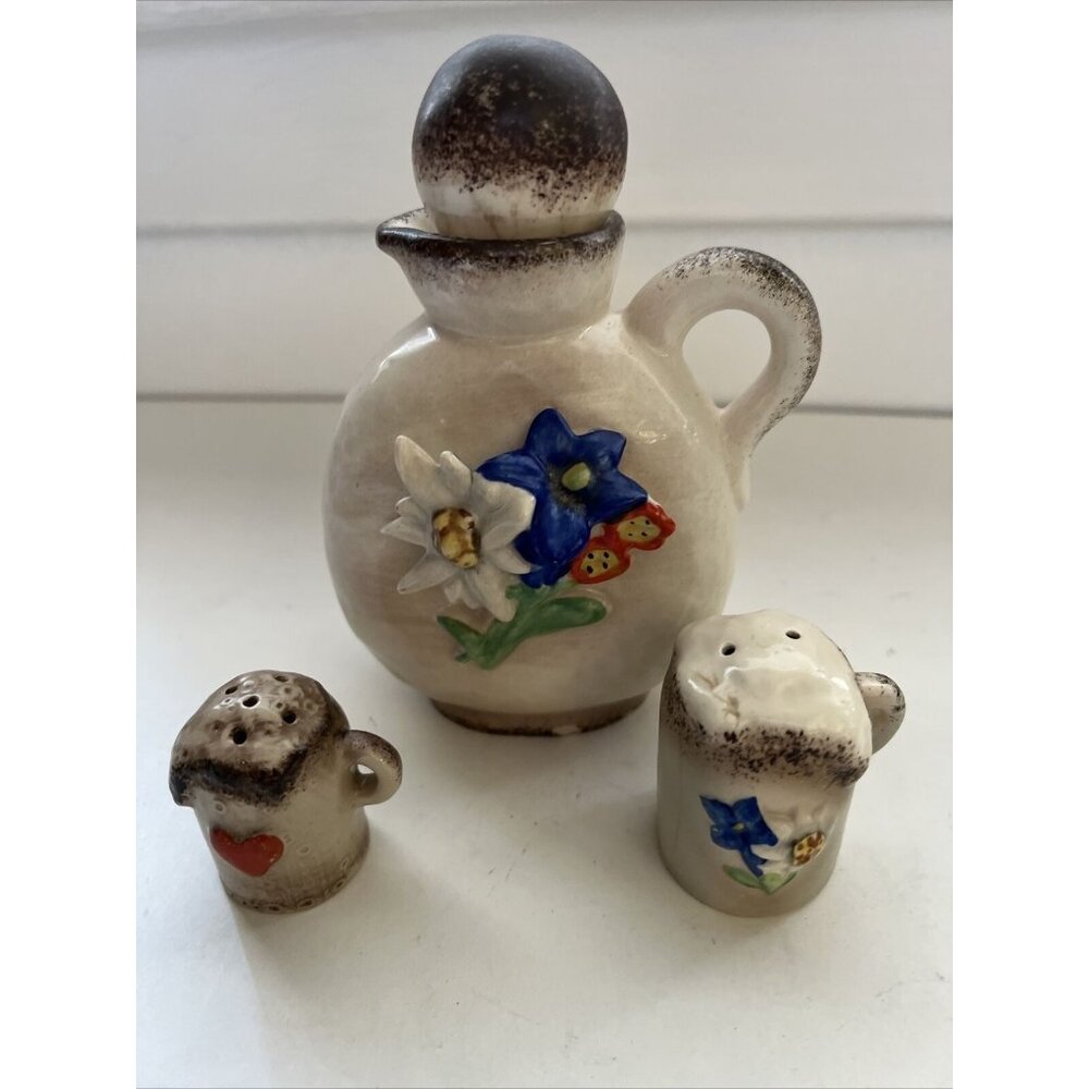Vintage Old Goebel Bottle Decanter Set With Matching Salt‎ And Pepper Shaker